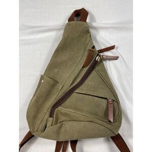 Antik Kraft Olive Canvas Sling Backpack Minimalist Utility Travel Bag